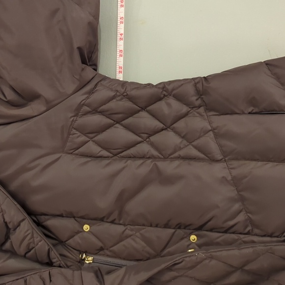 Vintage Down Jacket Long Line Brown size Large Quilted Collar - Picture 12 of 14